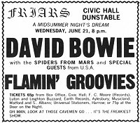 David Bowie Flamin' Groovies Ziggy Stardust Dunstable 1972 ticket