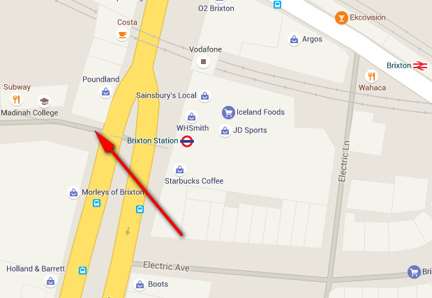 Location of David Bowie mural in Brixton