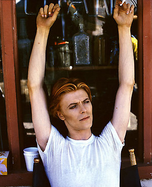 David Bowie photographed by Geoff MacCormack in 1975 at Fenton Lake, New Mexico on the set of The Man Who Fell To Earth