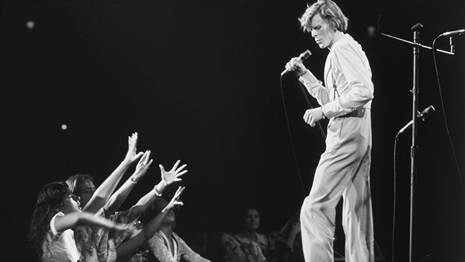 English singer, musician and actor David Bowie in concert during his Diamond Dog tour in Los Angeles, circa 1974.