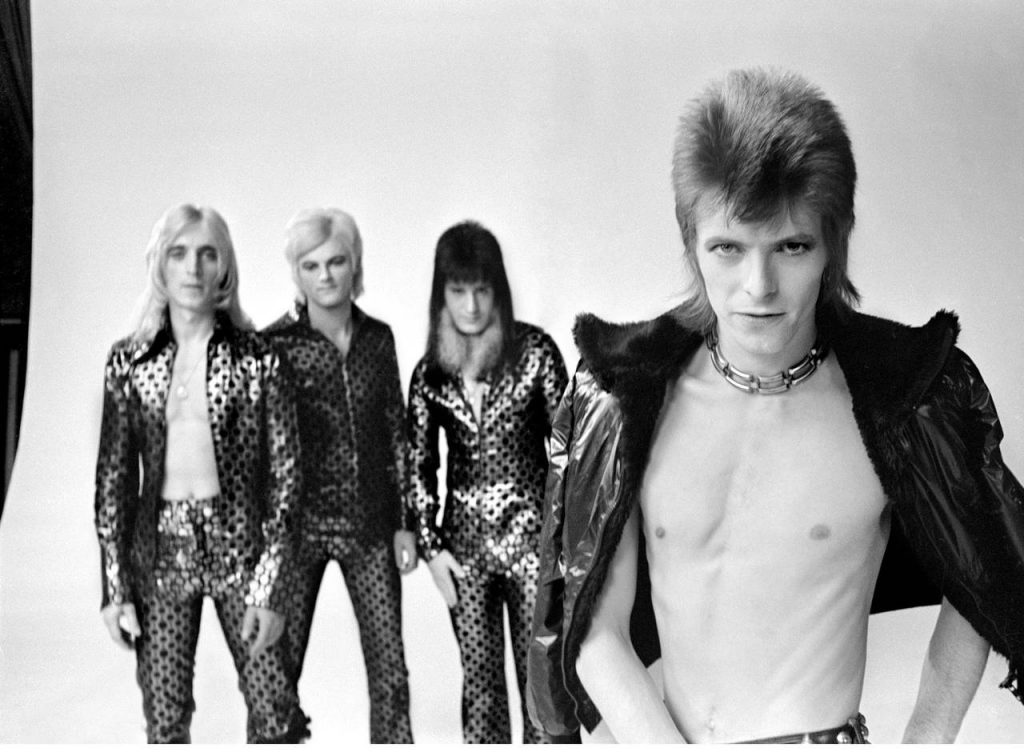 Woody Woodmansey and the Spiders From Mars during the filming of the video for Bowie's Jean Genie